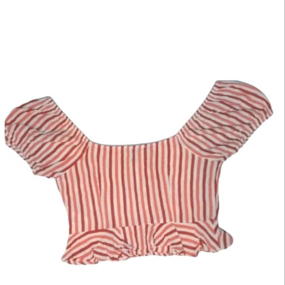 Forever 21 Super Cute Over the Shoulder Striped Crop Top with Ruffles 🧡❤️ - Picture 2 of 7